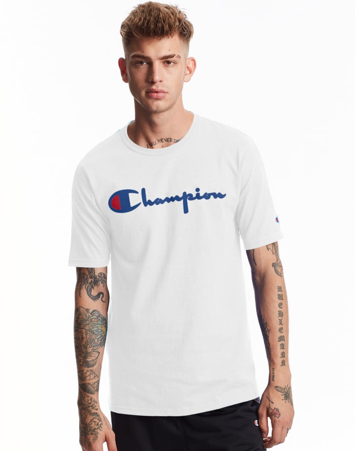 Champion T-Shirt Heren - Wit - Heritage Vintage Logo ( 786195-LGX )